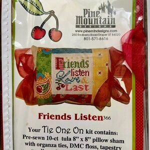 Pine Mountain Designs FRIENDS LISTEN 366 Cross Stitch Tie On Pillow Sham Kit NEW